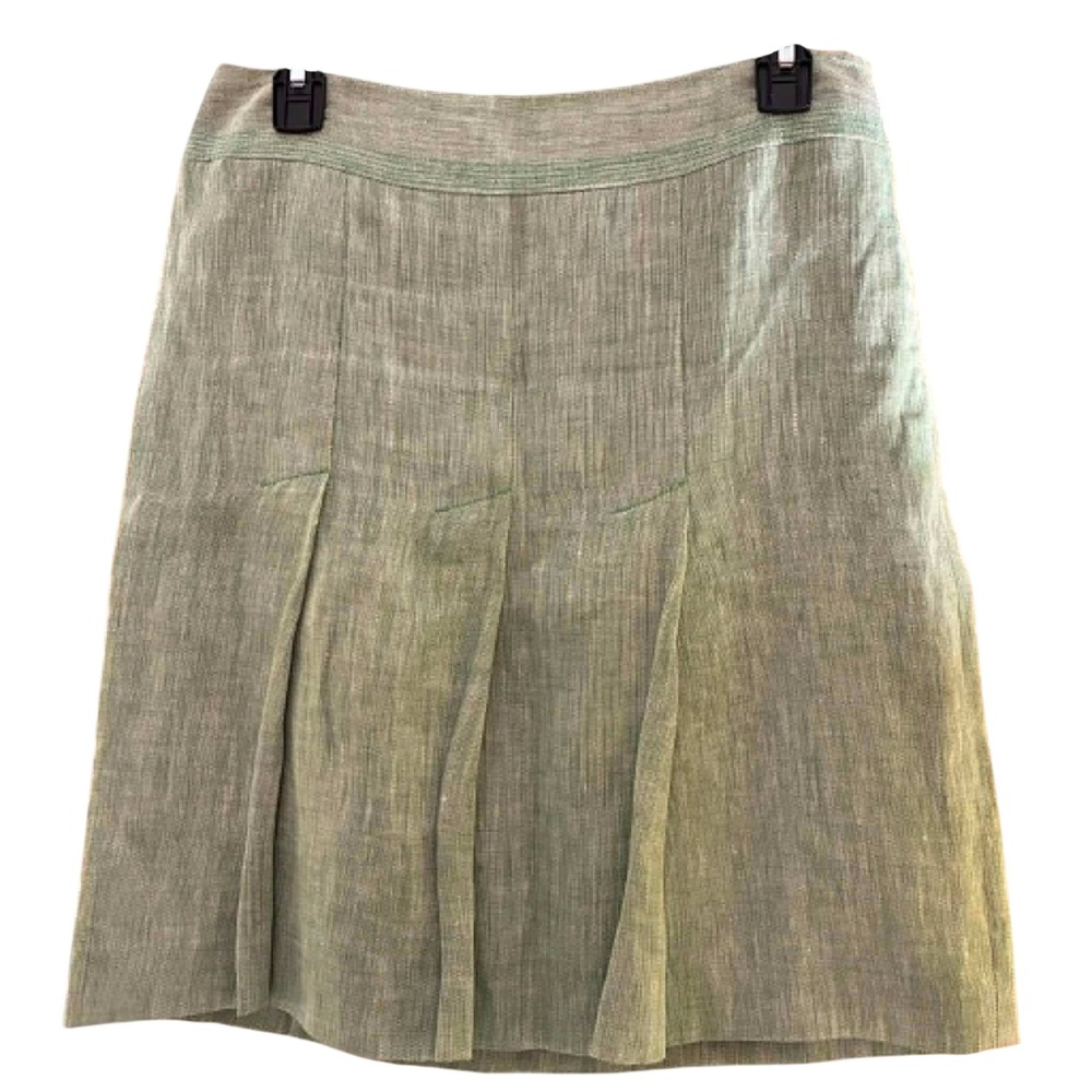 LOFT Linen Skirt Womens 6 Sage Pleated Knee Length Coastal Preppy Summer